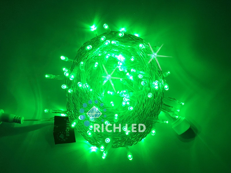 Качественная картинка Светодиодные гирлянды RichLed Нить 10 м, 24 В, мерц, прозр.провод, цвет зеленый