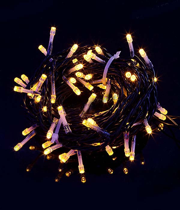 Качественная картинка Светодиодная нить Laitcom 10м,  24V, 100 LED, IP54, с мерцанием (бел диод) чер.провод, желтый