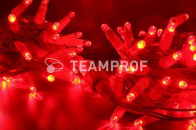 Светодиодная гирлянда нить TeamProf 10 м, 100 LED, 220В, мерцание, белый пр, гермет колп., красный