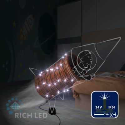 Светодиодная гирлянда Rich LED Нить 100 м, 24В, мерцание, провод черный/зеленый, IP54, белый