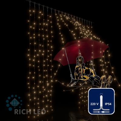 Светодиодный занавес RichLed, 2*2 м, 220 В, постоянное свечение, IP54, цвет теплый белый