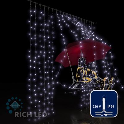 Светодиодный занавес RichLed, 2*2 м, 220 В, пост. свечение, IP54, цвет белый